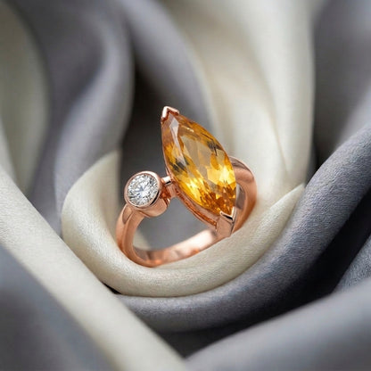 Natural Citrine Marquise Ring in 925 Sterling Silver
