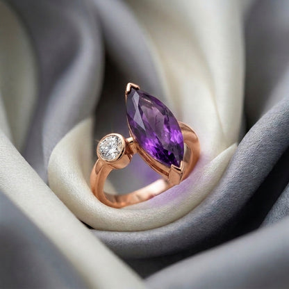 Natural Amethyst Marquise Ring in 925 Sterling Silver