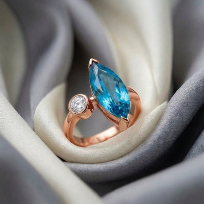 Natural Swiss Blue Topaz Marquise Ring in 925 Sterling Silver