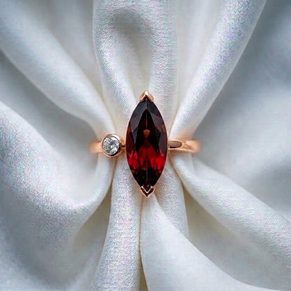 Natural Red Garnet Marquise Ring in 925 Sterling Silver