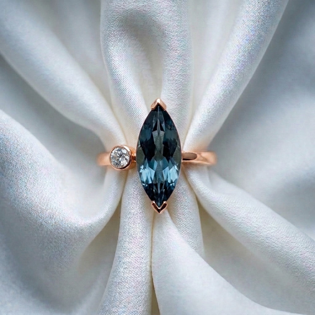 Natural London Blue Topaz Marquise Ring in 925 Sterling Silver