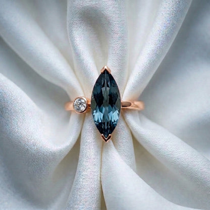 Natural London Blue Topaz Marquise Ring in 925 Sterling Silver
