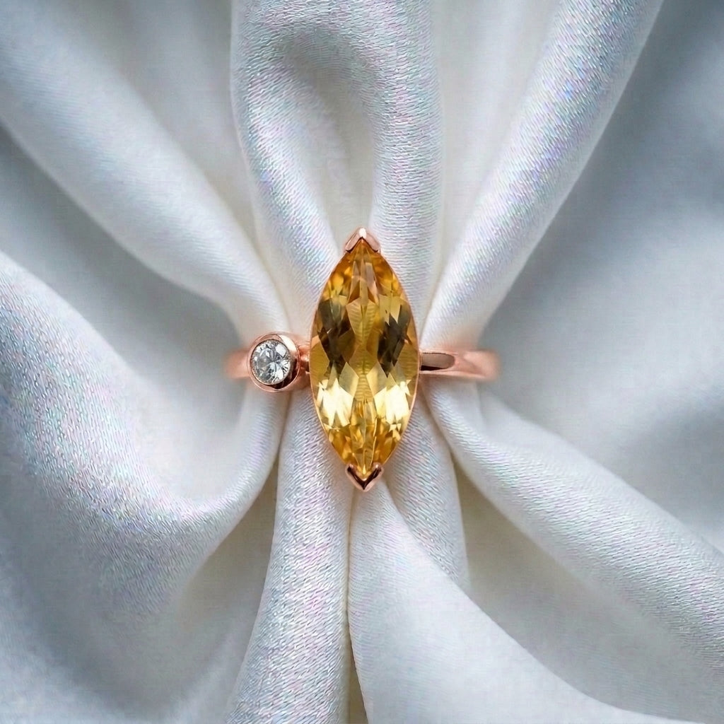 Natural Citrine Marquise Ring in 925 Sterling Silver
