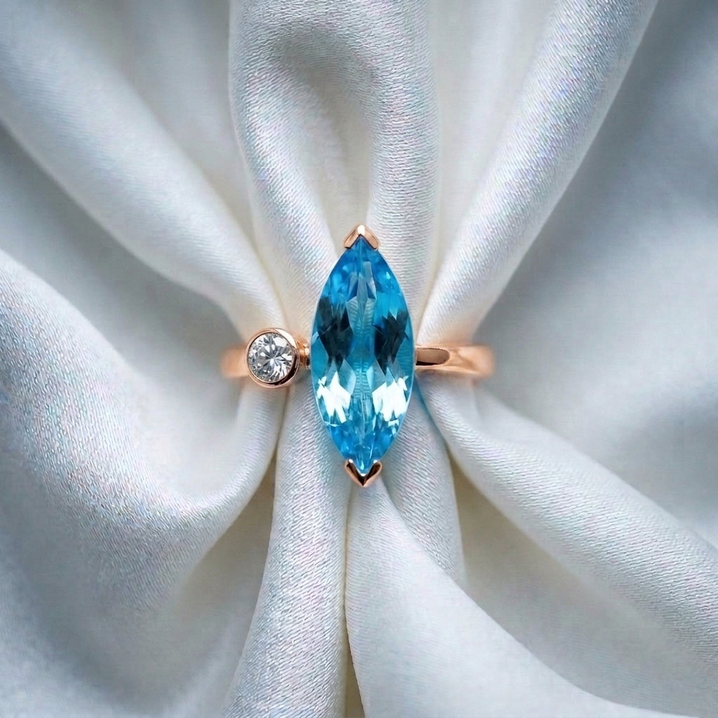 Natural Swiss Blue Topaz Marquise Ring in 925 Sterling Silver