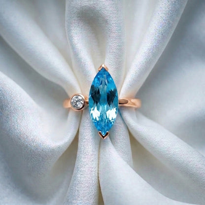 Natural Swiss Blue Topaz Marquise Ring in 925 Sterling Silver