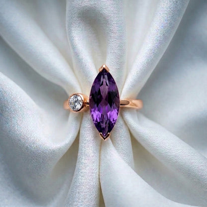 Natural Amethyst Marquise Ring in 925 Sterling Silver