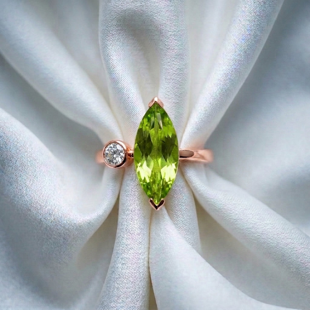 Natural Peridot Marquise Ring in 925 Sterling Silver