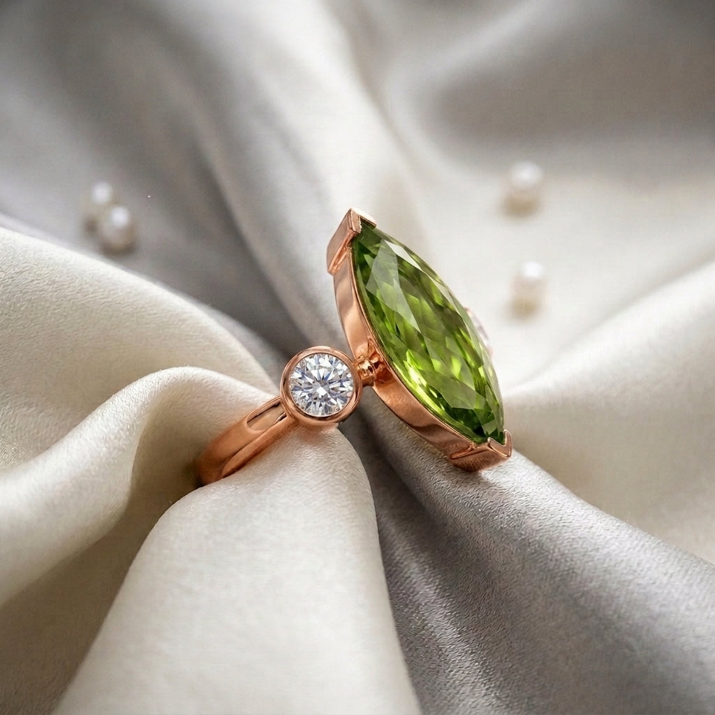 Natural Peridot Marquise Ring in 925 Sterling Silver
