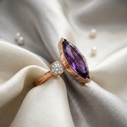 Natural Amethyst Marquise Ring in 925 Sterling Silver