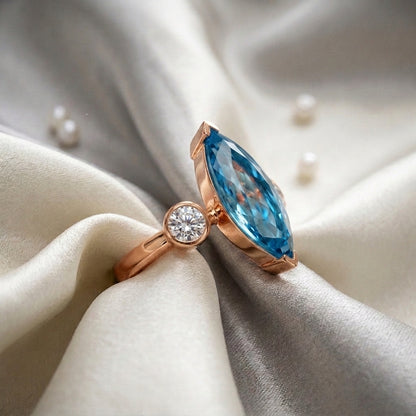 Natural Swiss Blue Topaz Marquise Ring in 925 Sterling Silver