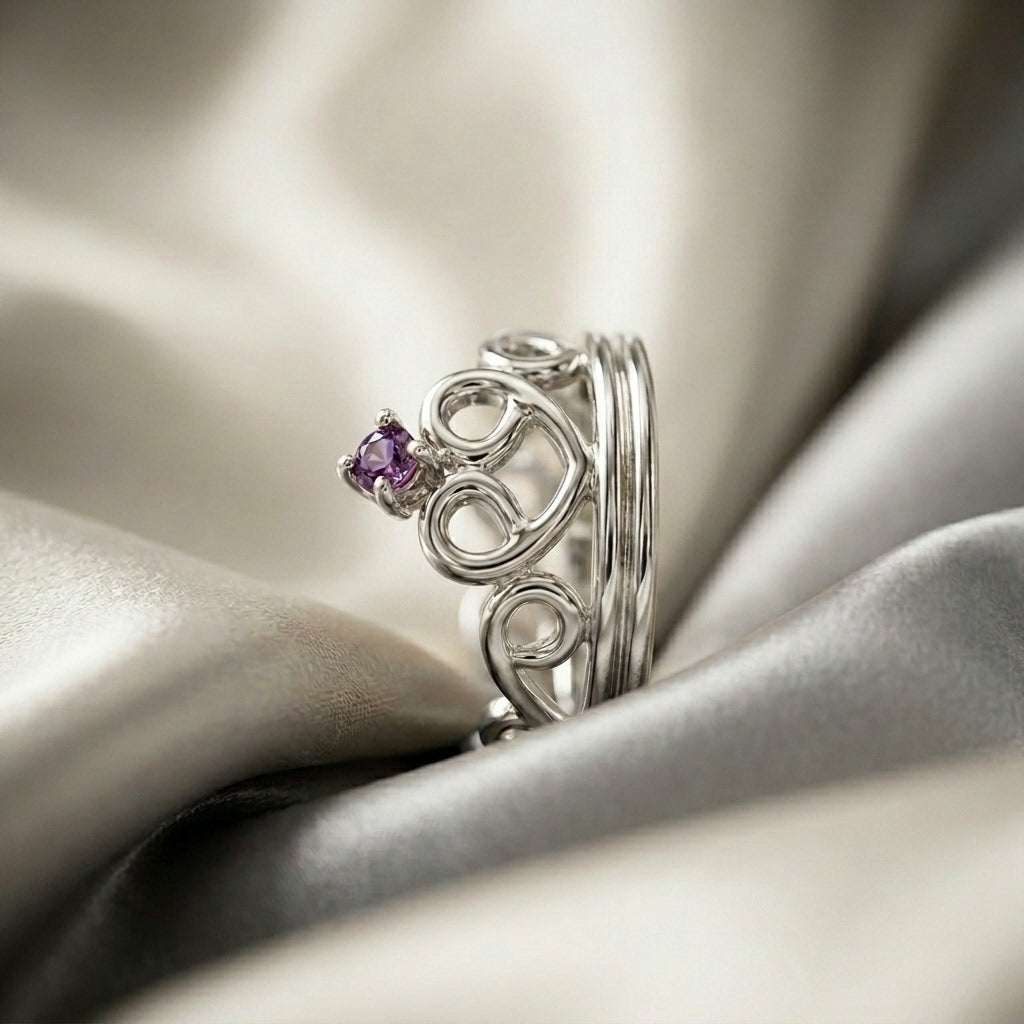 Natural Amethyst Crown Ring in 925 Sterling Silver
