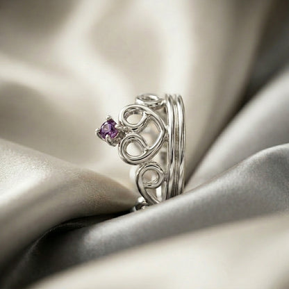 Natural Amethyst Crown Ring in 925 Sterling Silver