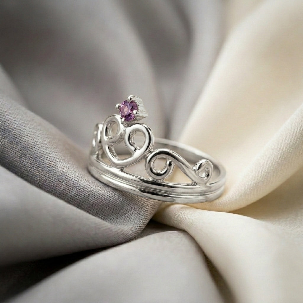 Natural Amethyst Crown Ring in 925 Sterling Silver