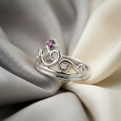 Natural Amethyst Crown Ring in 925 Sterling Silver