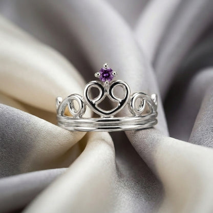 Natural Amethyst Crown Ring in 925 Sterling Silver