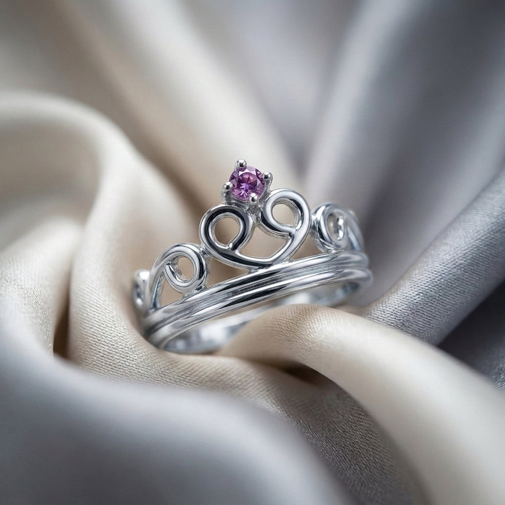 Natural Amethyst Crown Ring in 925 Sterling Silver