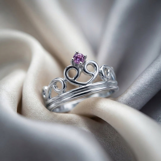 Natural Amethyst Crown Ring in 925 Sterling Silver