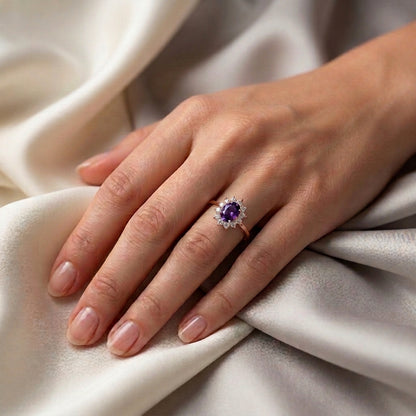 Natural Amethyst Roselle Ring in 925 Sterling Silver