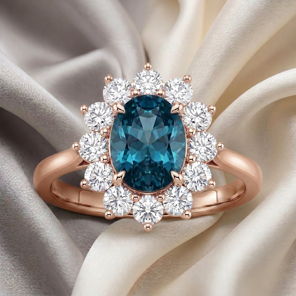 Natural London Blue Topaz Roselle Ring in 925 Sterling Silver
