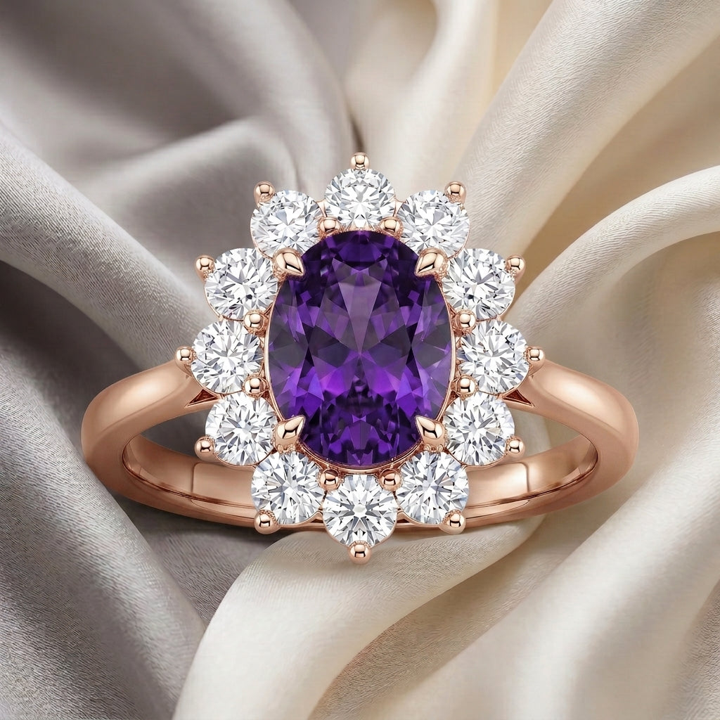 Natural Amethyst Roselle Ring in 925 Sterling Silver