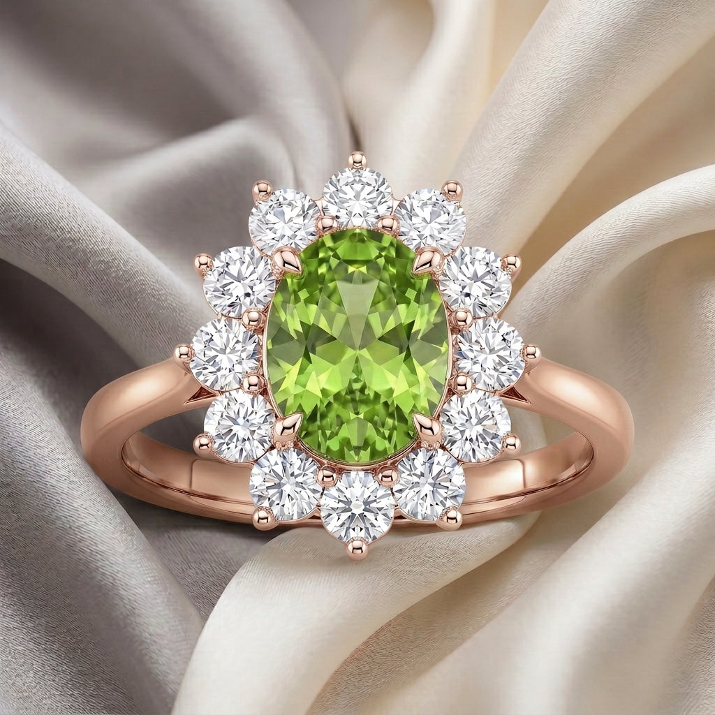 Natural Peridot Roselle Ring in 925 Sterling Silver