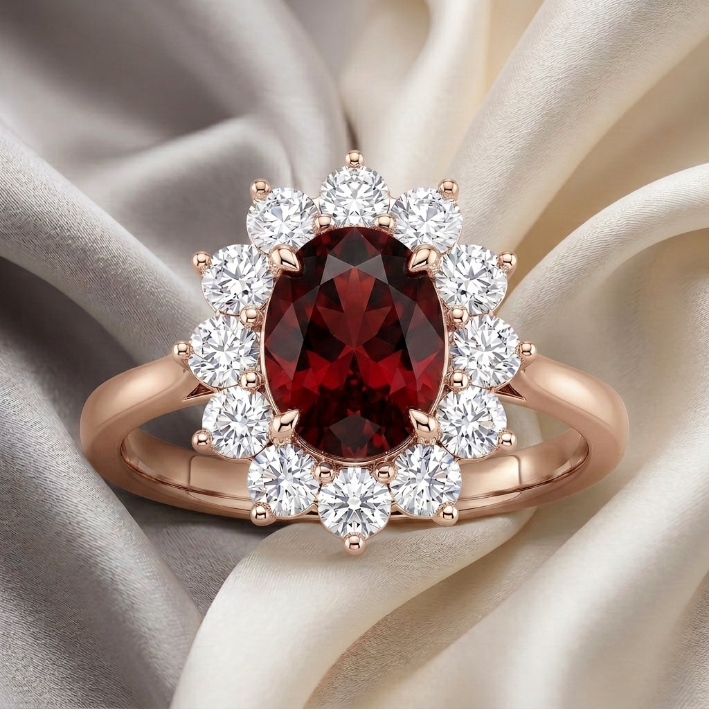 Natural Red Garnet Roselle Ring in 925 Sterling Silver