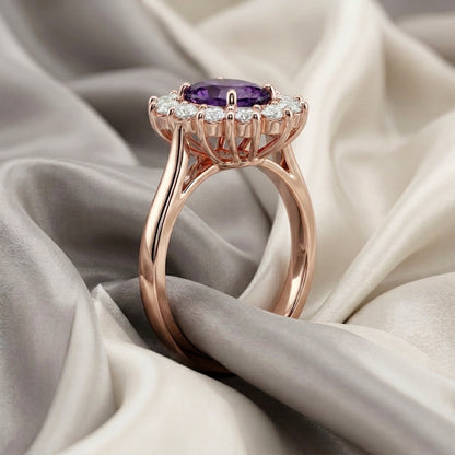 Natural Amethyst Roselle Ring in 925 Sterling Silver