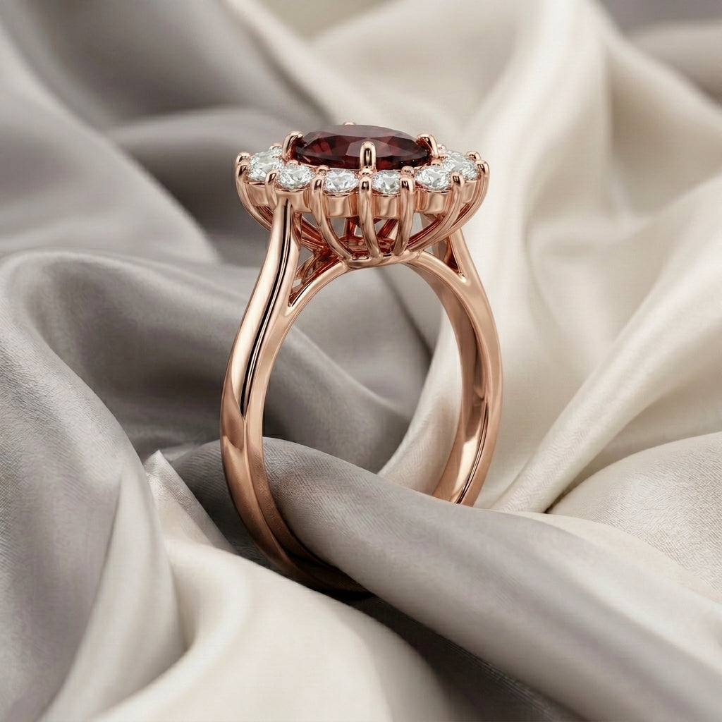 Natural Red Garnet Roselle Ring in 925 Sterling Silver