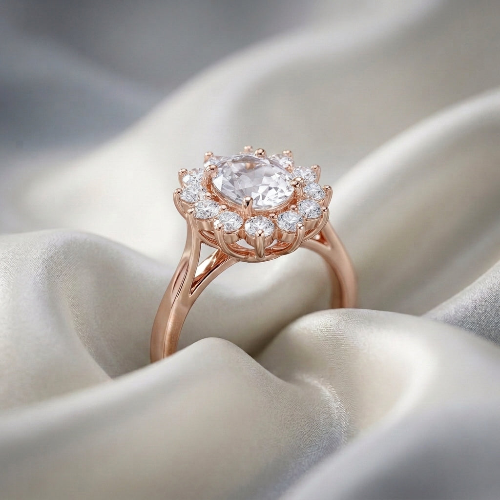 Natural White Topaz Roselle Ring in 925 Sterling Silver