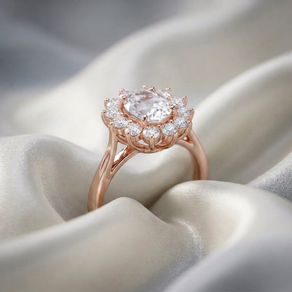 Natural White Topaz Roselle Ring in 925 Sterling Silver