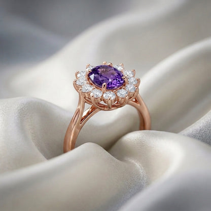 Natural Amethyst Roselle Ring in 925 Sterling Silver