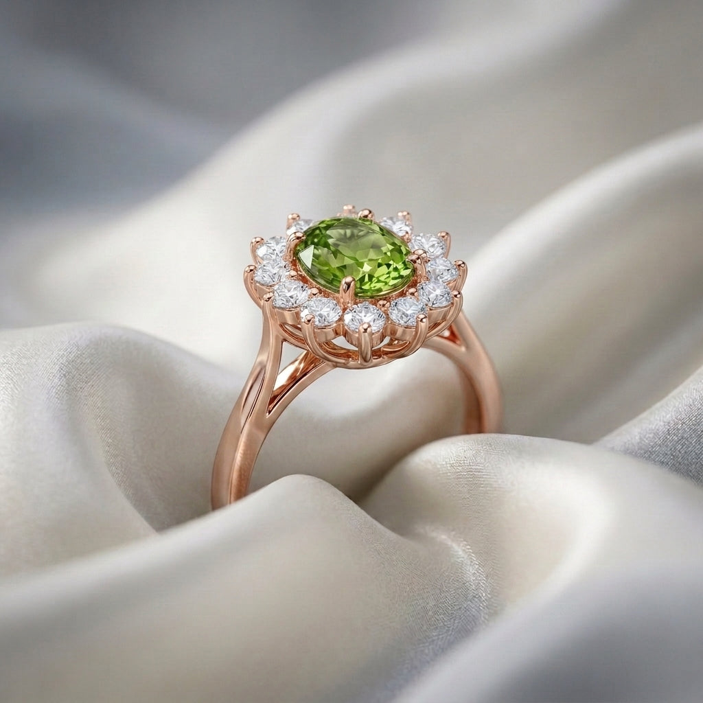Natural Peridot Roselle Ring in 925 Sterling Silver