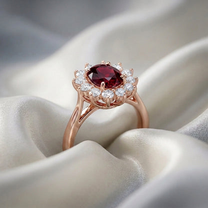 Natural Red Garnet Roselle Ring in 925 Sterling Silver