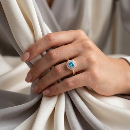 Natural Swiss Blue Topaz The Dazzle Ring in 925 Sterling Silver