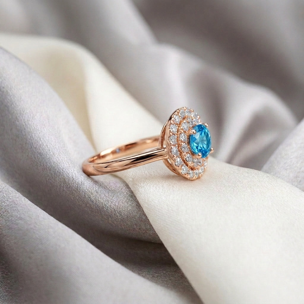 Natural Swiss Blue Topaz The Dazzle Ring in 925 Sterling Silver
