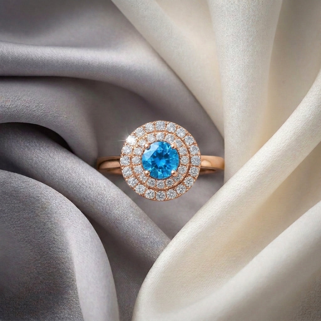 Natural Swiss Blue Topaz The Dazzle Ring in 925 Sterling Silver