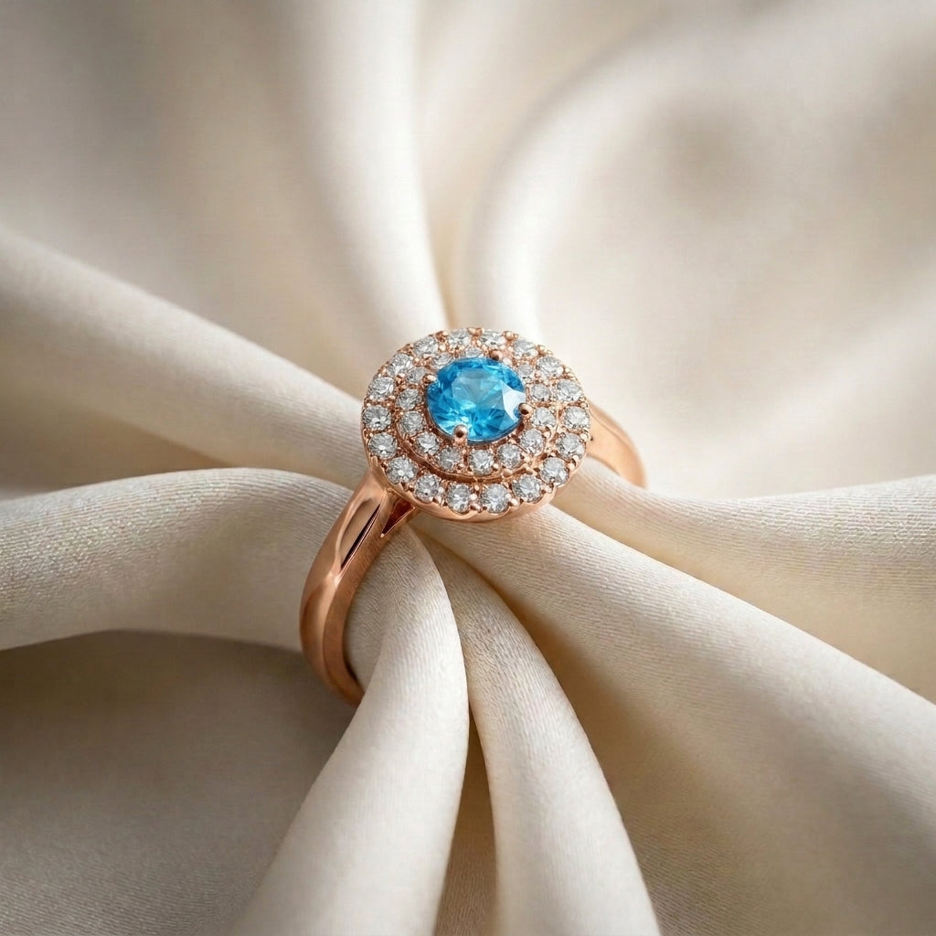 Natural Swiss Blue Topaz The Dazzle Ring in 925 Sterling Silver