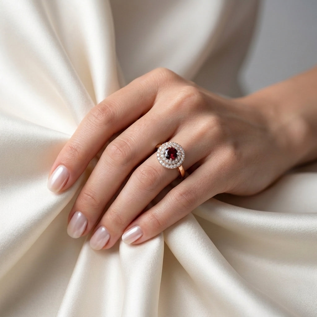 Natural Red Garnet The Dazzle Ring in 925 Sterling Silver
