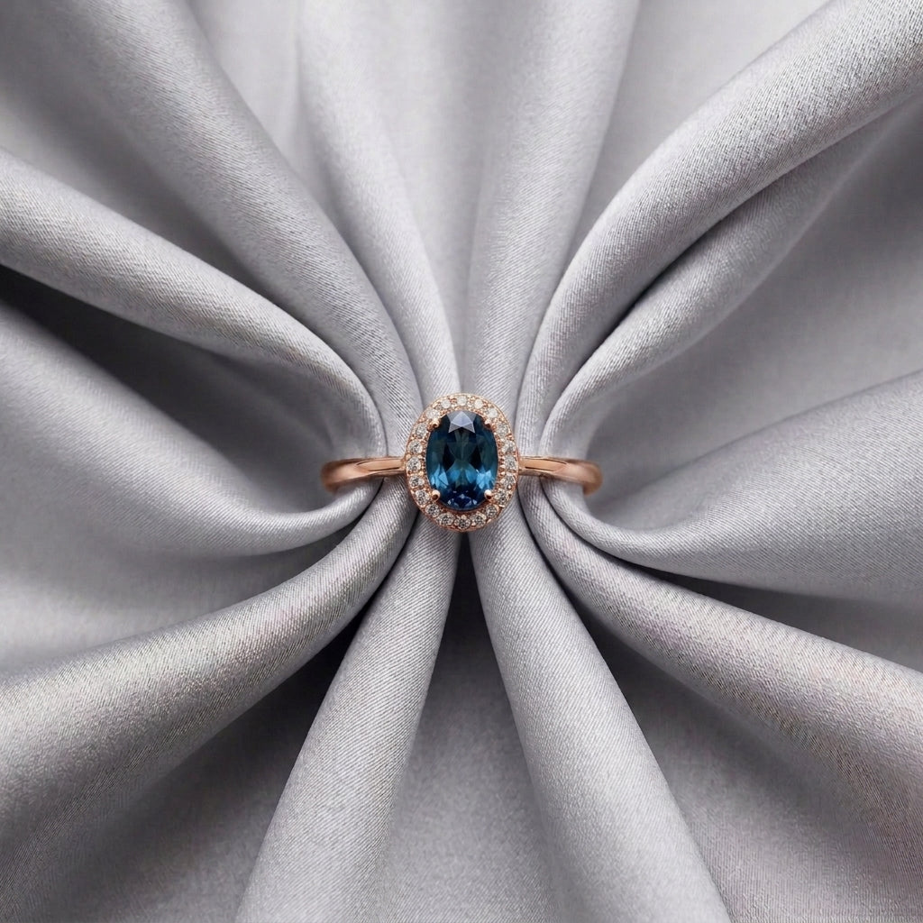 Natural London Blue Topaz Venus Ring in 925 Sterling Silver