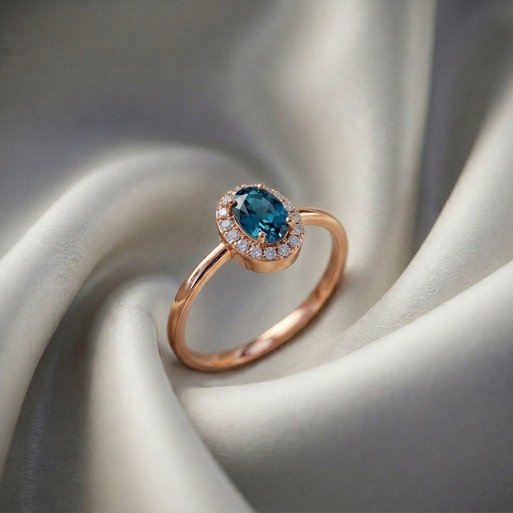 Natural London Blue Topaz Venus Ring in 925 Sterling Silver
