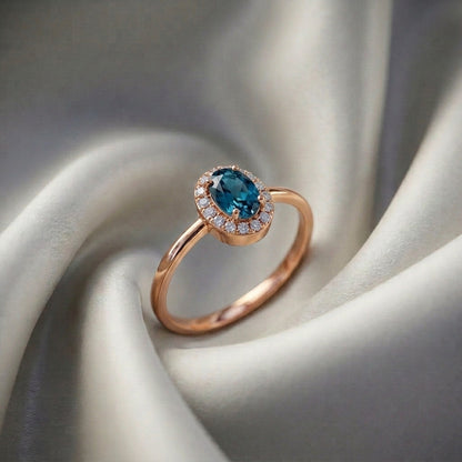 Natural London Blue Topaz Venus Ring in 925 Sterling Silver