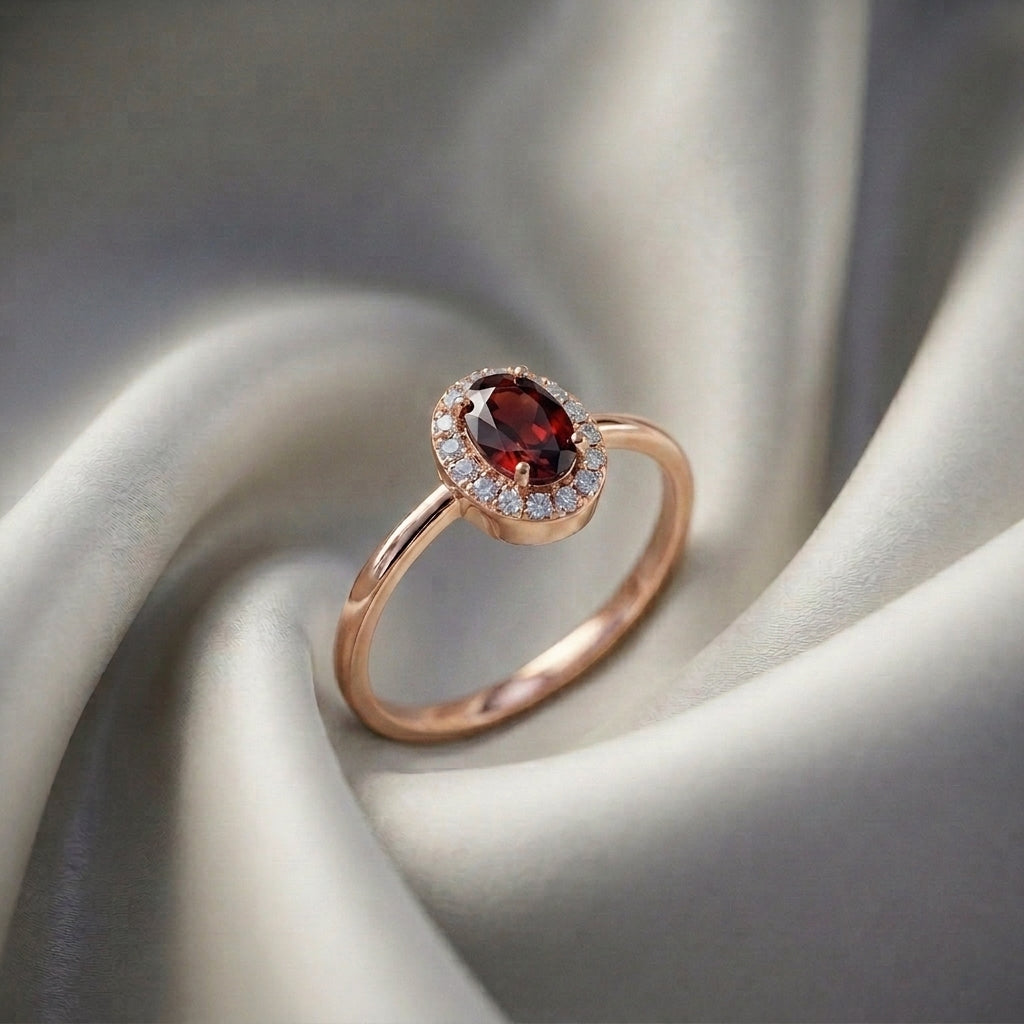 Natural Red Garnet Venus Ring in 925 Sterling Silver