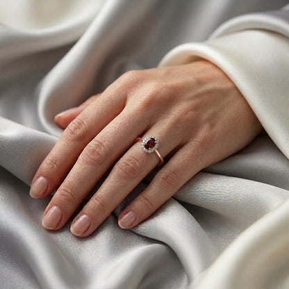 Natural Red Garnet Venus Ring in 925 Sterling Silver