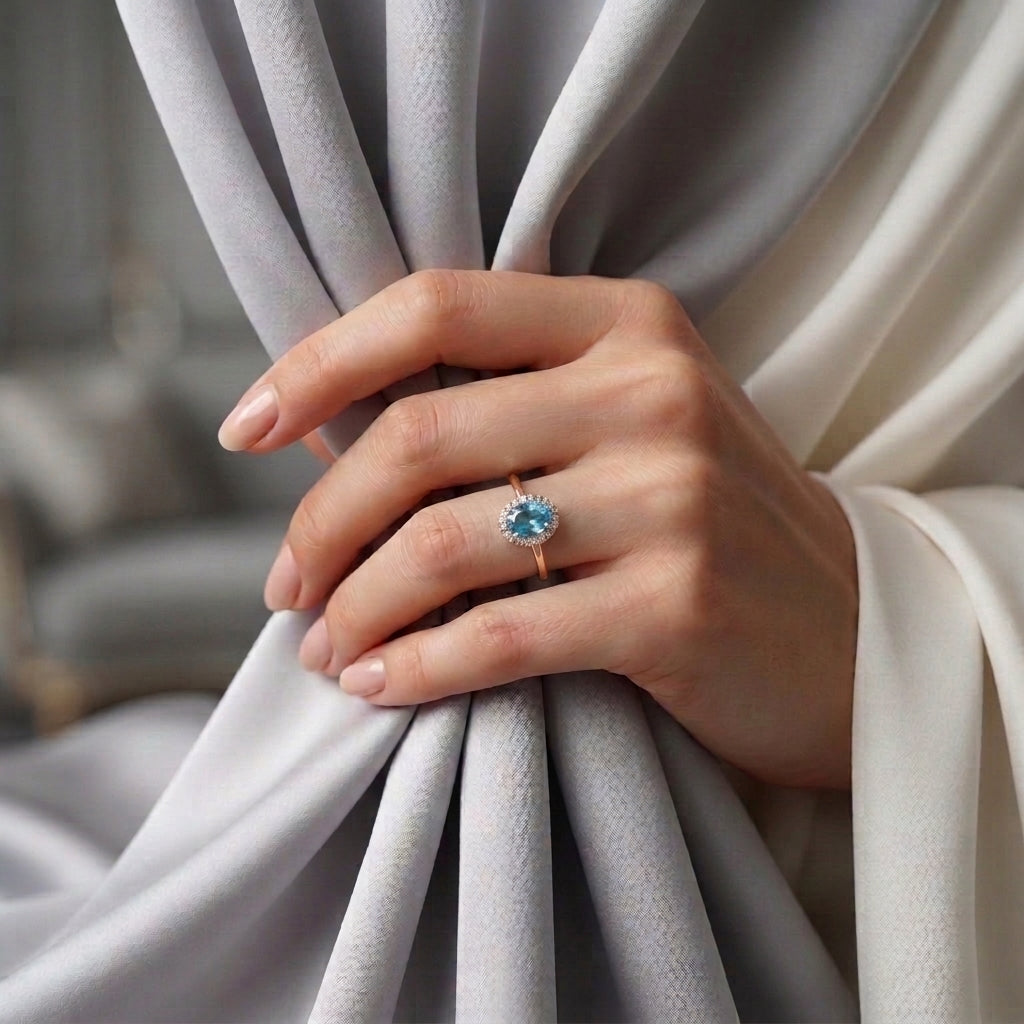 Natural Swiss Blue Topaz Venus Ring in 925 Sterling Silver