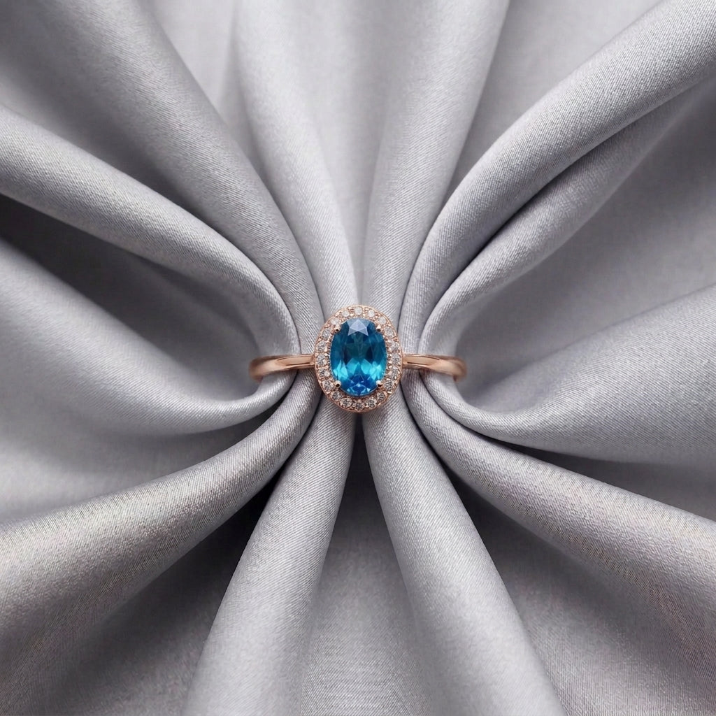 Natural Swiss Blue Topaz Venus Ring in 925 Sterling Silver