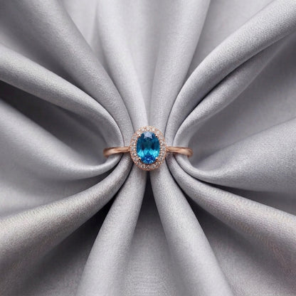Natural Swiss Blue Topaz Venus Ring in 925 Sterling Silver