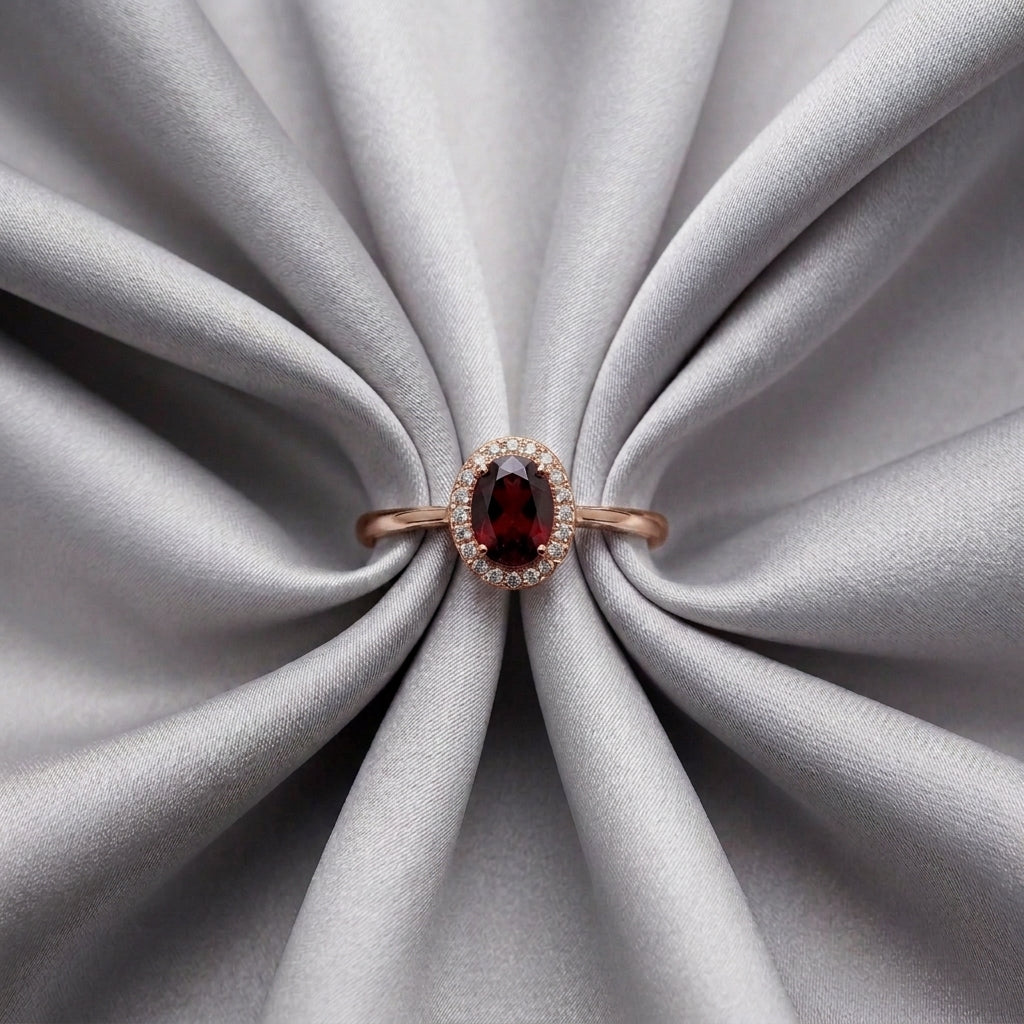 Natural Red Garnet Venus Ring in 925 Sterling Silver