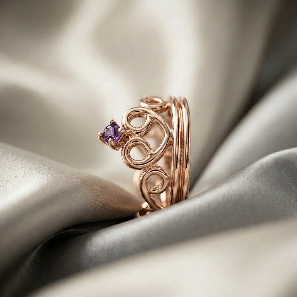 Natural Amethyst Crown Ring in 925 Sterling Silver