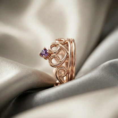 Natural Amethyst Crown Ring in 925 Sterling Silver