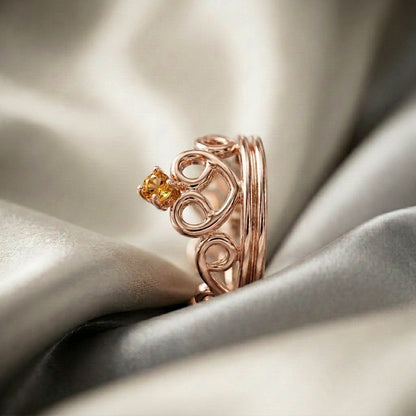 Natural Citrine Crown Ring in 925 Sterling Silver